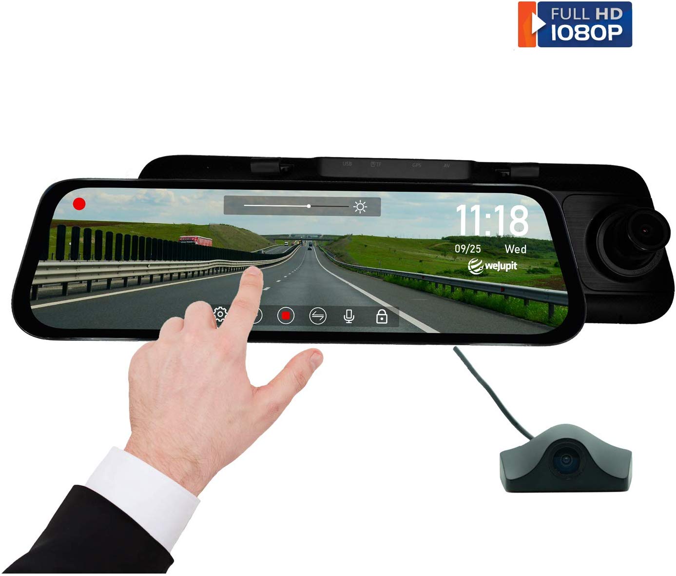 Mirror Dash Cam with 9.35'' streaming media rearview mirror ,IPS touch  screen , front FHD1080P, rearcamera AHD720P –